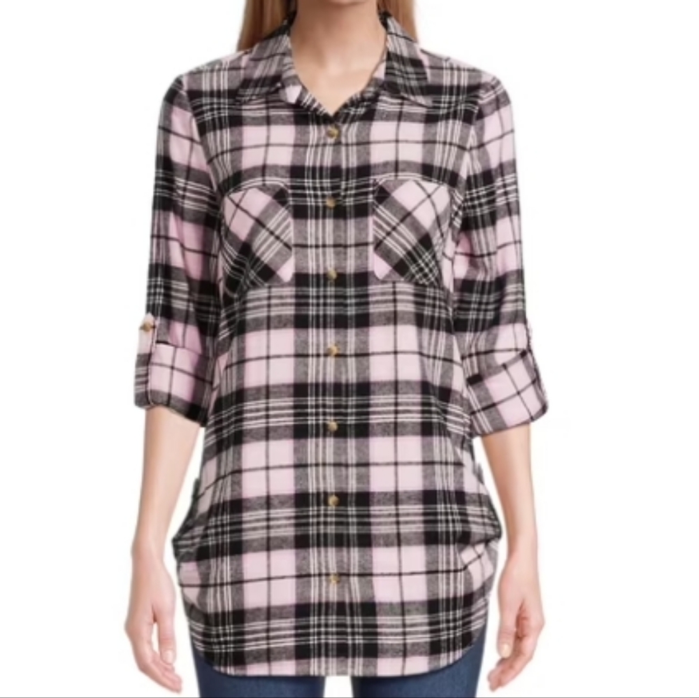 No Boundaries Pink Plaid Flannel